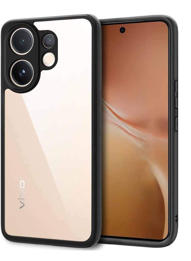 جراب شفاف متوافق مع هاتف Vivo V60 5G، مقاوم للصدمات بمواصفات عسكرية، مقاوم للاصفرار، جراب حماية نحيف للهاتف، غطاء كامل مع حماية لعدسة الكاميرا - أسود - Image 1